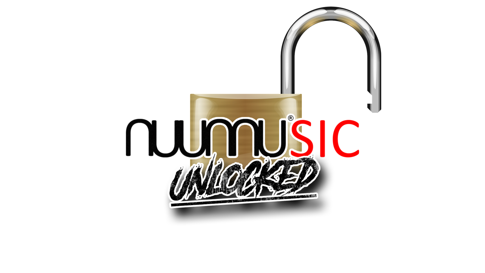 nuumusic Unlocked logo with an open gold padlock